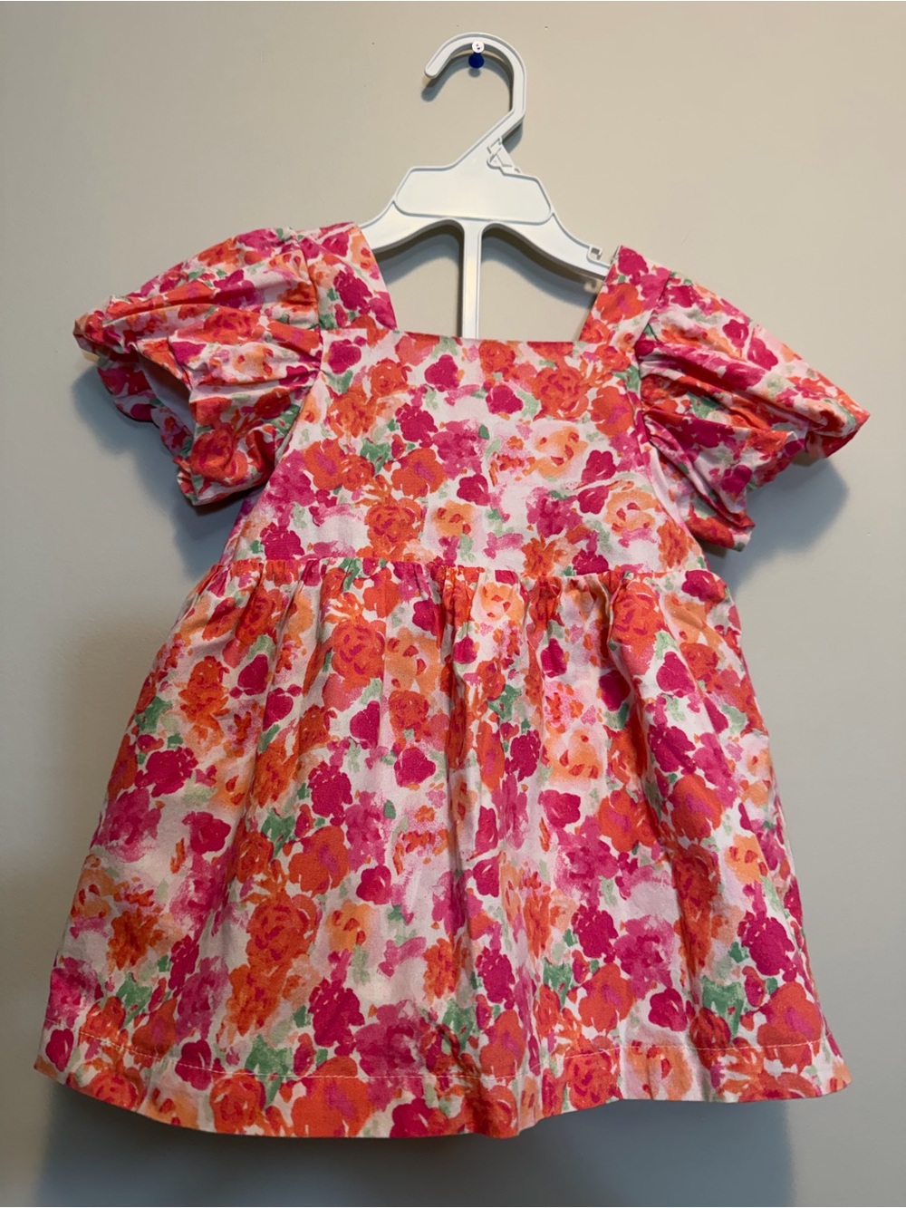 btween Floral Puff-Sleeve Dress in Pink & Orange